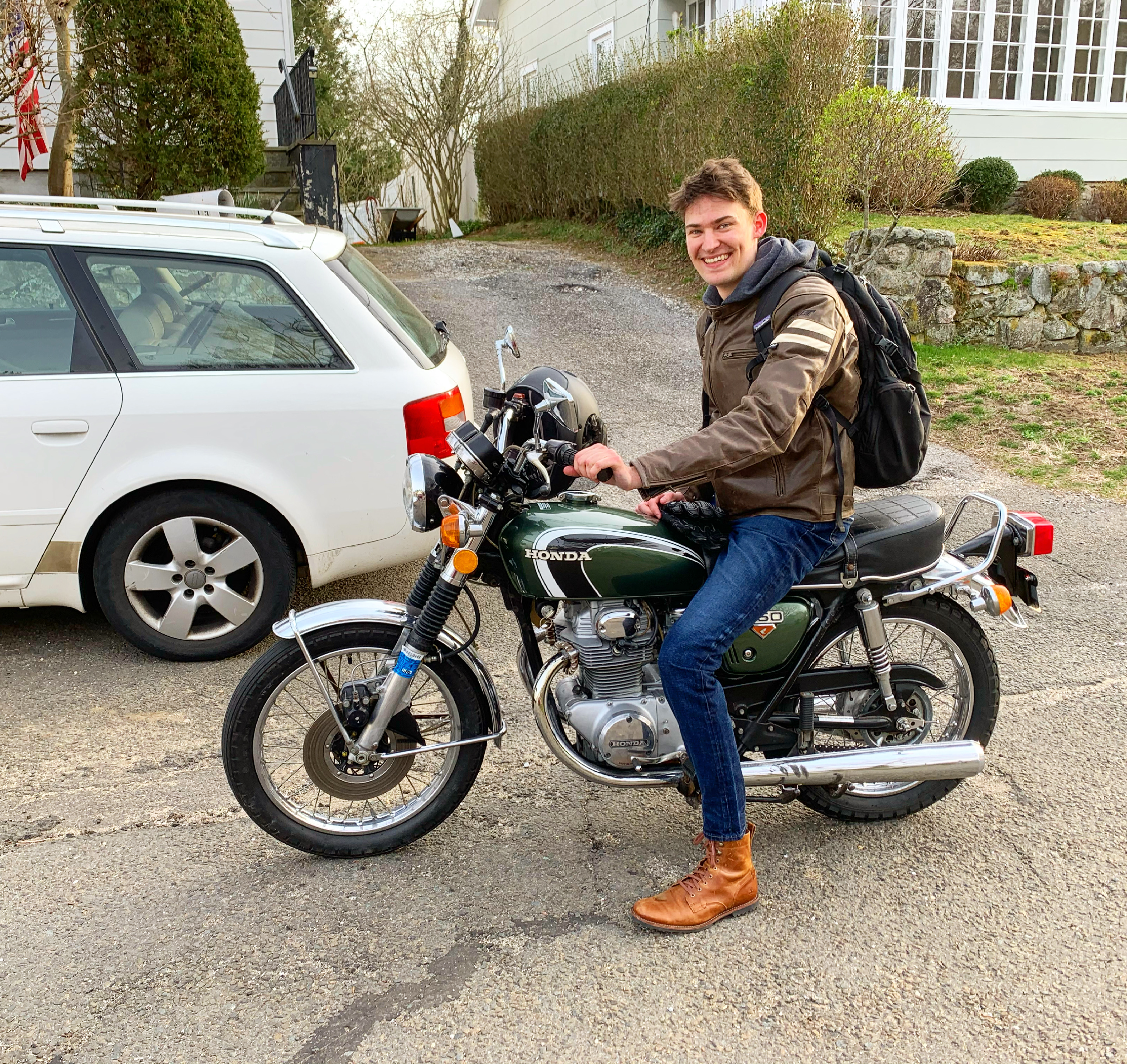 A photo of Andrew Gugger and his motorcycle.